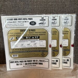 Pioneer Memory Book White Refill Pages‎ 3 Pack Style RW-85 8.5”x11” Top Loading